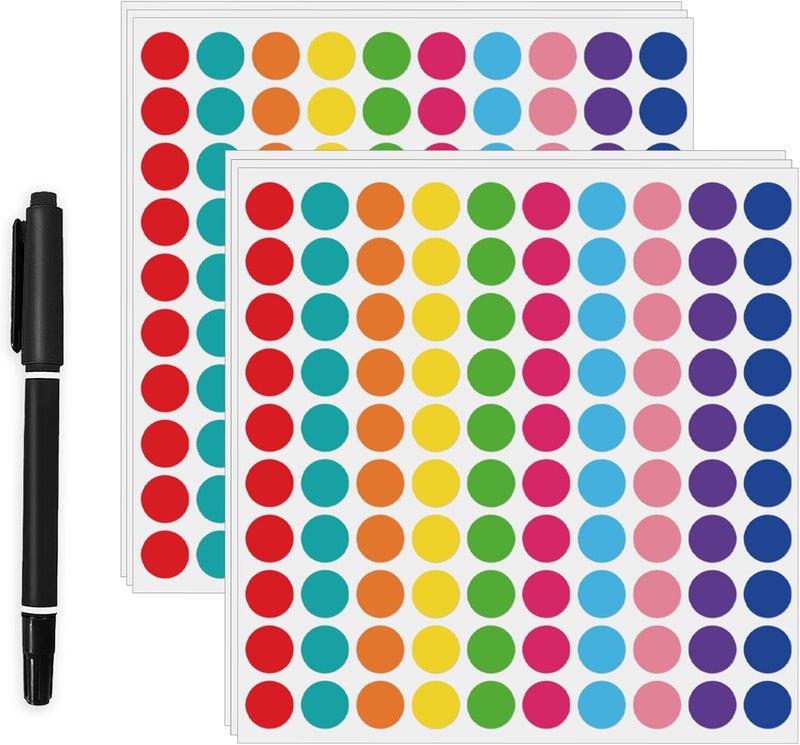 Aurtho 2000 Pcs 3/4" Garage Sale Price Stickers Sheets, 10 Color Yard Sale Price Stickers, Round Color Coding Labels, Circle Dot Sticker for Home Decorative,Office, Classroom, Papers Etc - Image 1